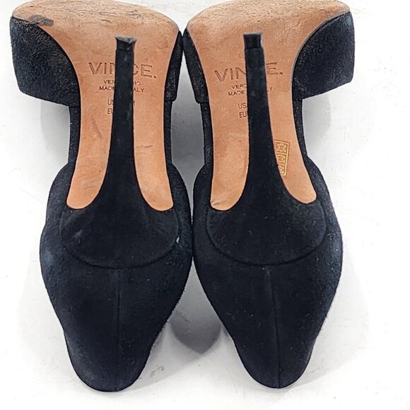VINCE Suede D'Orsay Stiletto Heel Pump Black Pointed Toe - Picture 5 of 7